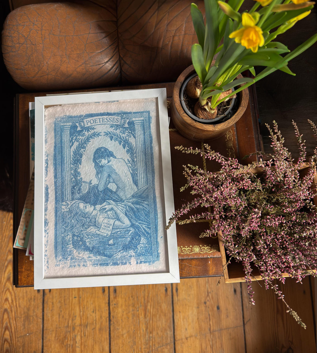 Lesbian Lovers Cyanotype Print, Original Handmade Blue Art on Cotton Rag Paper, A4, Romantic Sapphic Wall Art