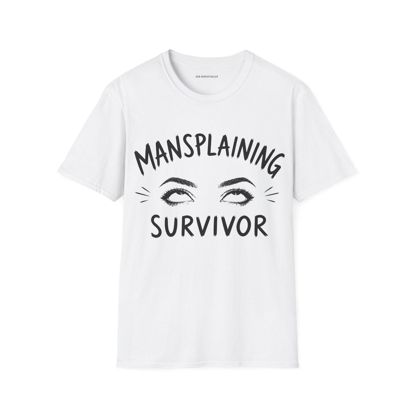 Mansplaining Survivor Shirt, Funny Feminist Graphic Tee, Sarcastic Women's T-Shirt, Girl Power Top, Edgy Sketch Art Gothic Apparel