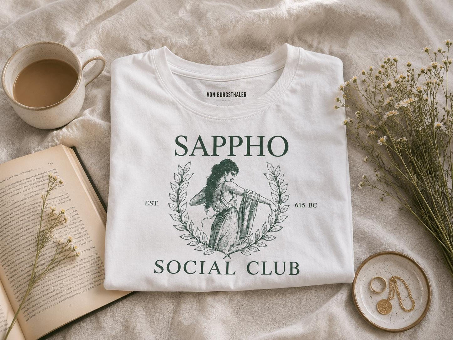 Sappho Social Club Baby Tee, Vintage Dark Academia Crop Top, Sapphic Lesbian Pride T-Shirt, Greek Mythology Aesthetics, WLW Y2K Graphic Tee