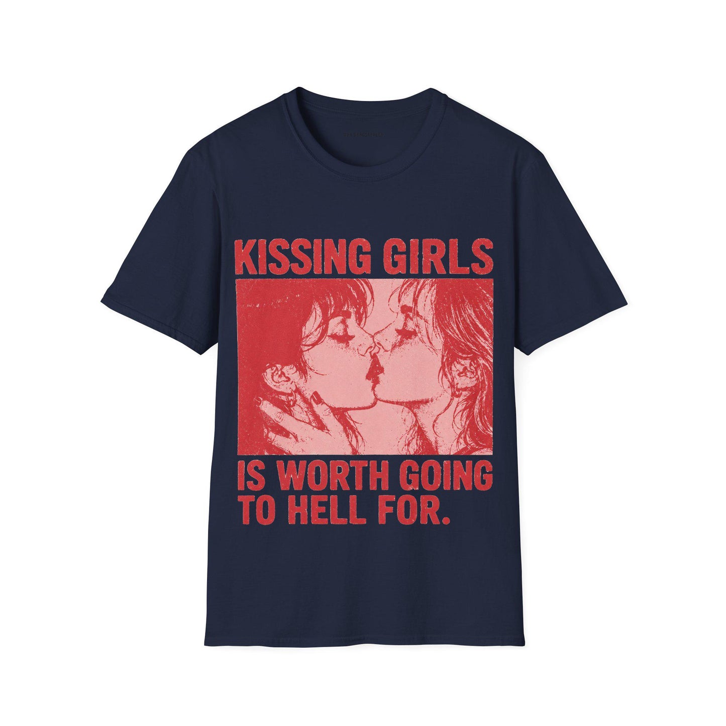 Kissing Girls Is Worth Going To Hell For Shirt | Sapphic Graphic Tee | Lesbian Pride T-Shirt | Retro Pulp Art Top | Queer Feminist Clothing