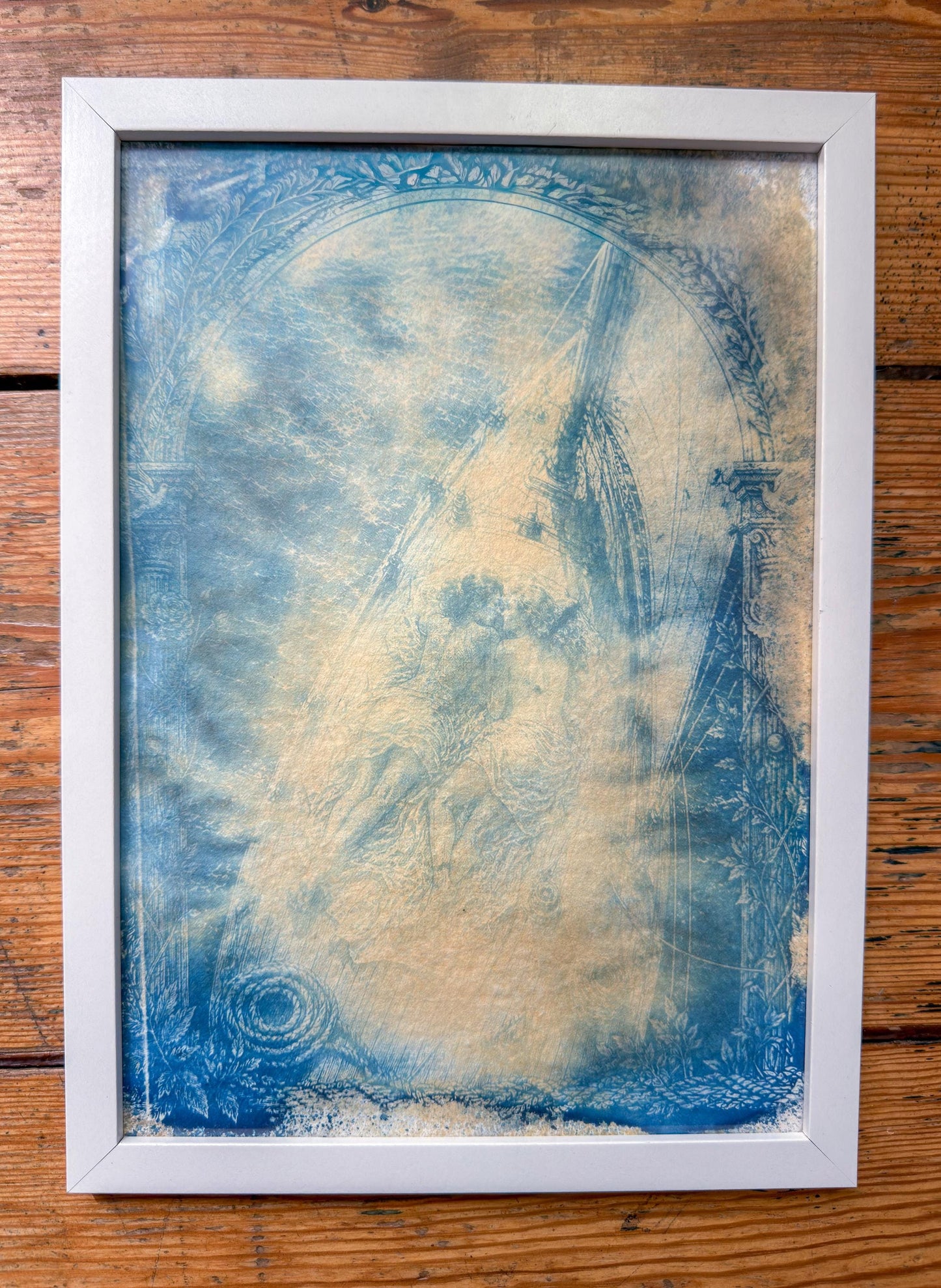 Lesbian Lovers Cyanotype Print, Original Handmade Blue Art on Cotton Rag Paper, A4, Romantic Sapphic Wall Art, Sailing, Boat, Water, Sea