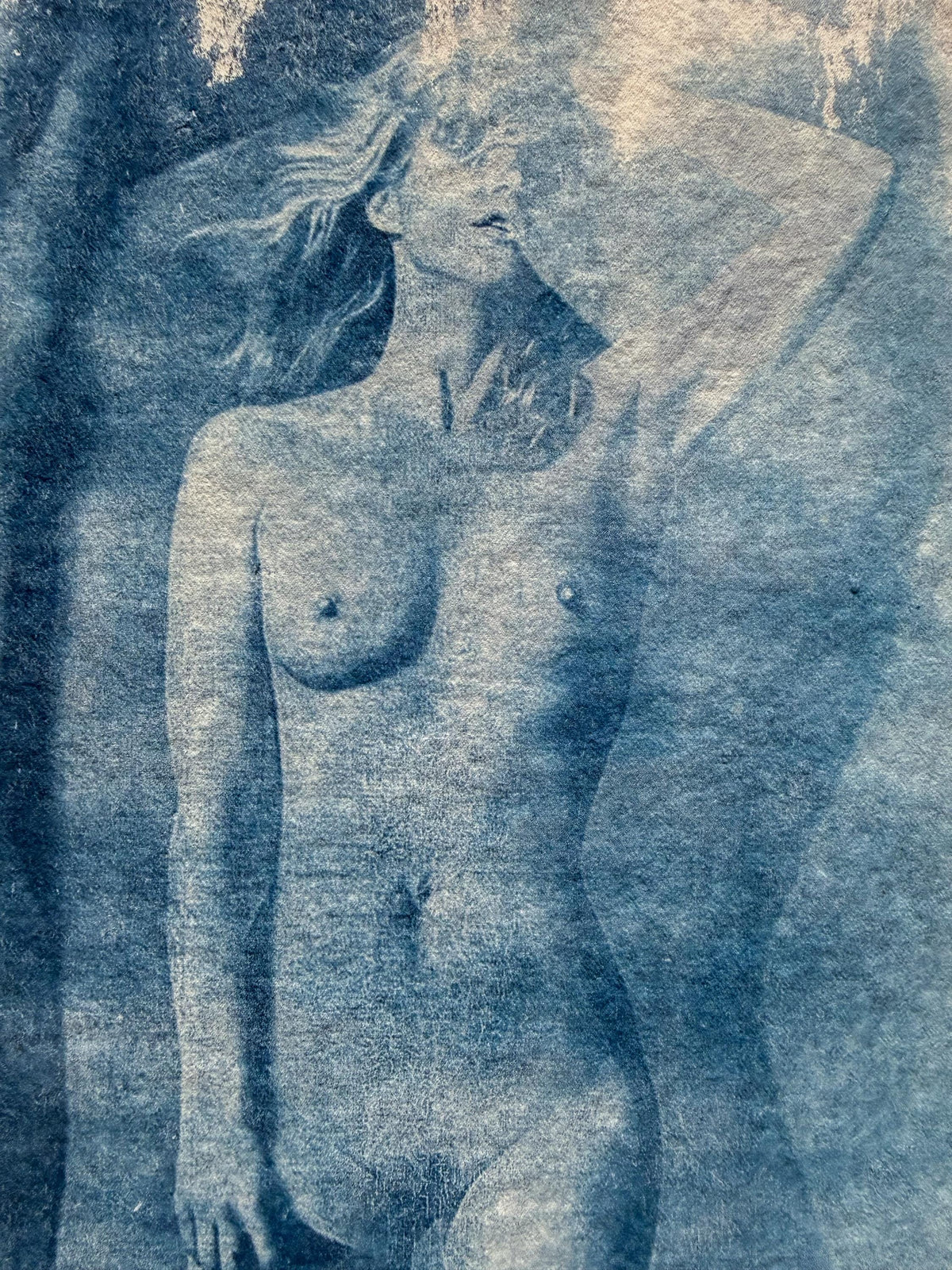 Original Cyanotype Female Nude Figure Print on Cotton Rag Paper, A4