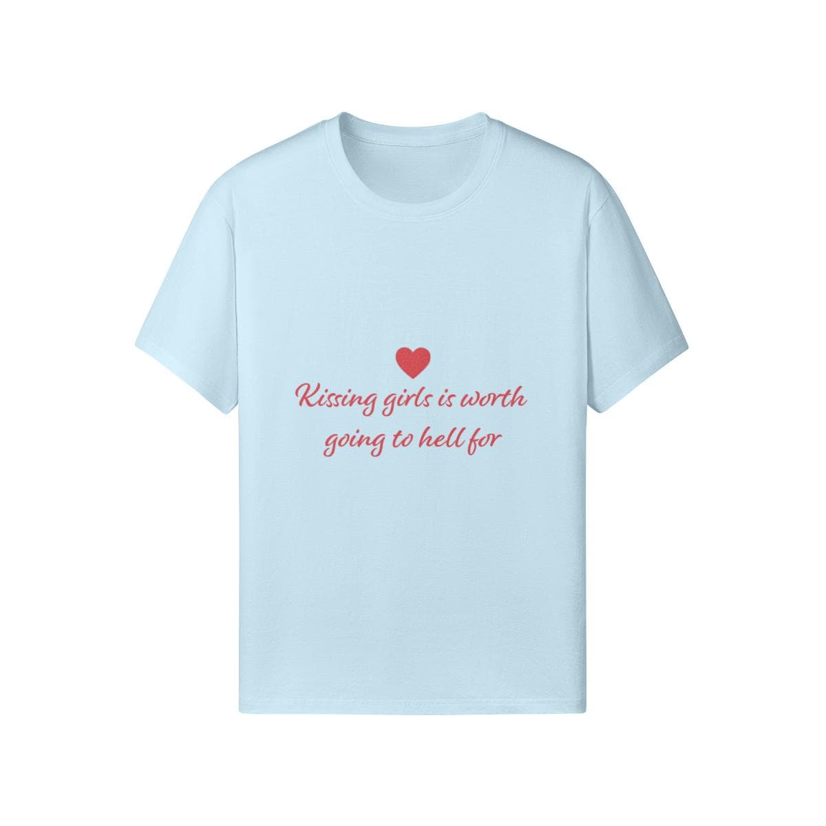 Embroidered Kissing Girls Is Worth Going To Hell For Shirt, Sapphic Heart Tee, Lesbian Pride T-Shirt, Quote Top, Minimalist WLW Clothing
