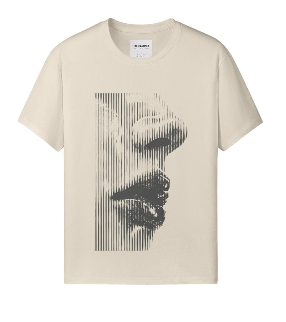 Halftone Face Graphic Tee, Brutalist Minimalist T-Shirt, Optical Illusion Streetwear, Dark Aesthetic Oversized Top, Glitch Portrait Shirt
