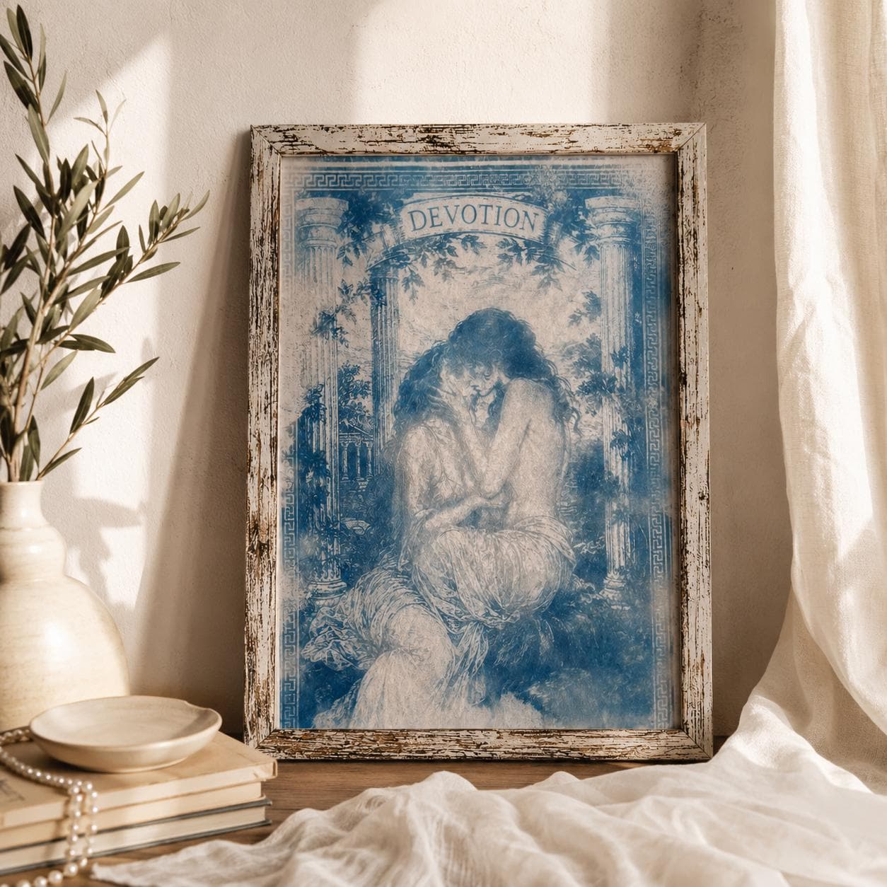 Lesbian Lovers Cyanotype Print, Original Handmade Blue Art on Cotton Rag Paper, A4, Romantic Sapphic Wall Art