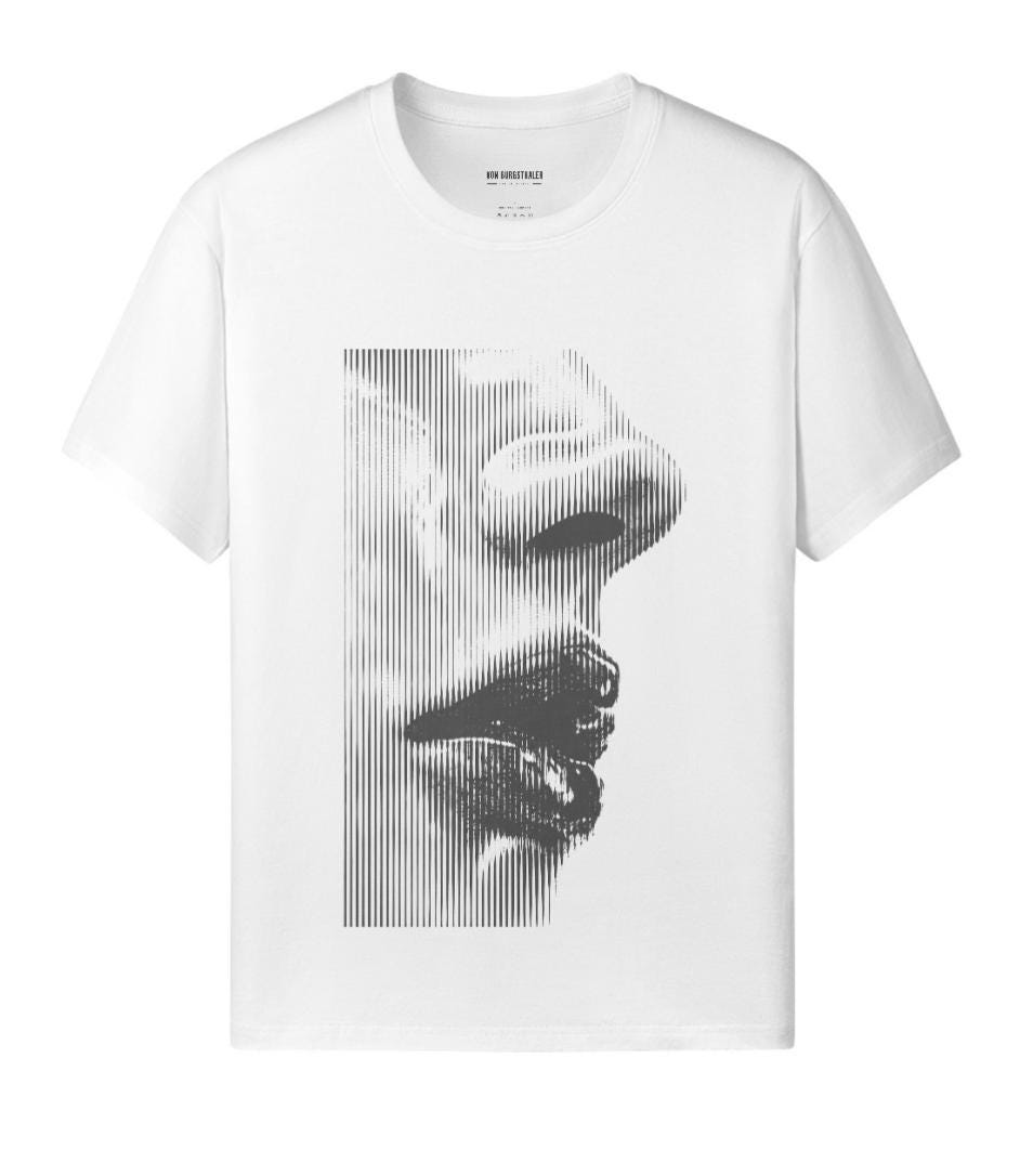 Halftone Face Graphic Tee, Brutalist Minimalist T-Shirt, Optical Illusion Streetwear, Dark Aesthetic Oversized Top, Glitch Portrait Shirt