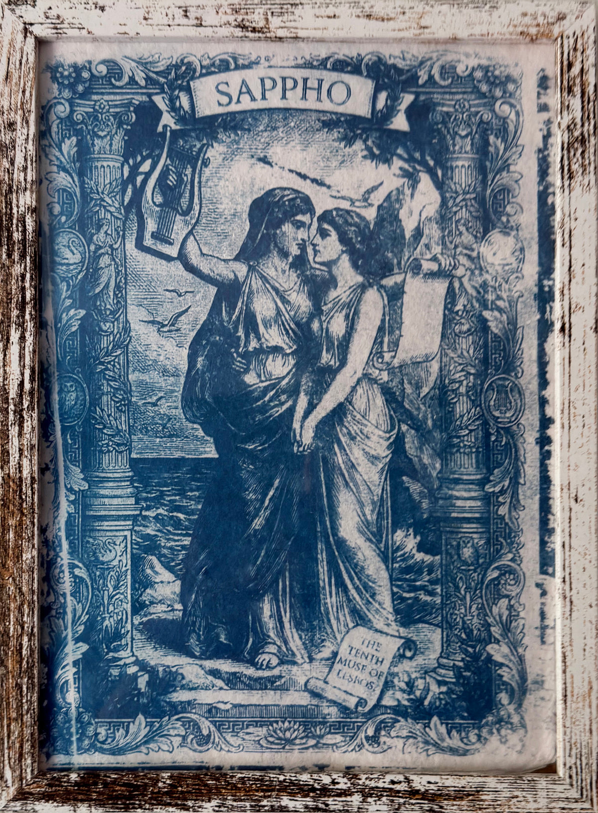 Lesbian Lovers Cyanotype Print, Original Handmade Blue Art on Cotton Rag Paper, A4, Romantic Sapphic Wall Art, Flowers, Roses, Kiss (Copy)