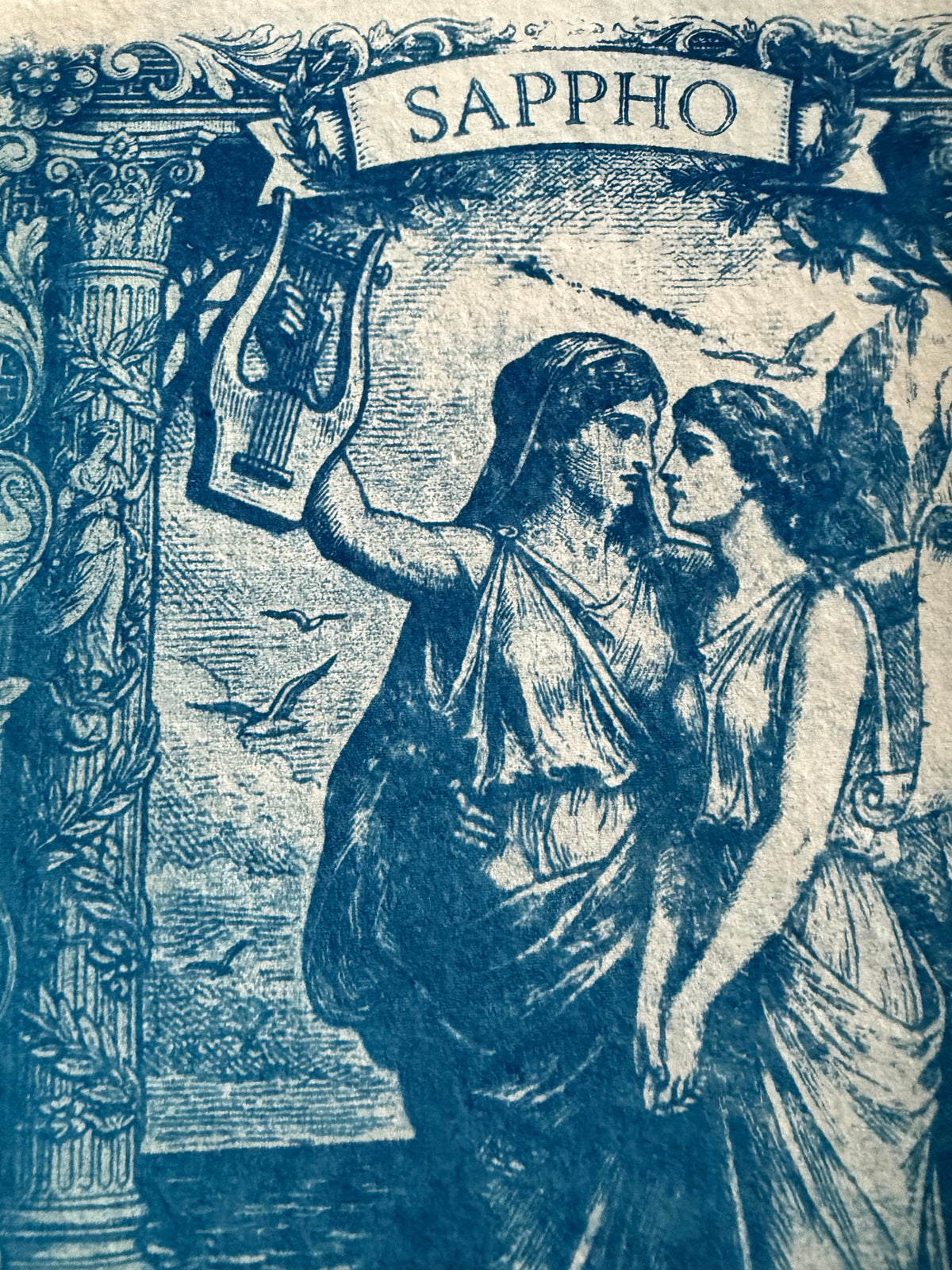 Lesbian Lovers Cyanotype Print, Original Handmade Blue Art on Cotton Rag Paper, A4, Romantic Sapphic Wall Art, Flowers, Roses, Kiss (Copy)