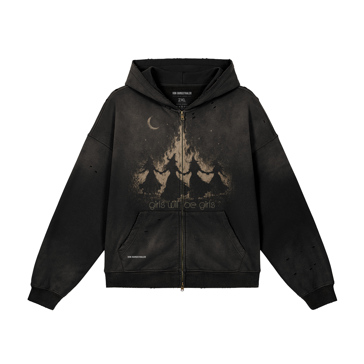 Girls Will Be Girls Zip Up Hoodie, Witchy Coven Distressed, Dark Cottagecore Witchcraft Jacket, Goth Occult Vintage Streetwear, Halloween