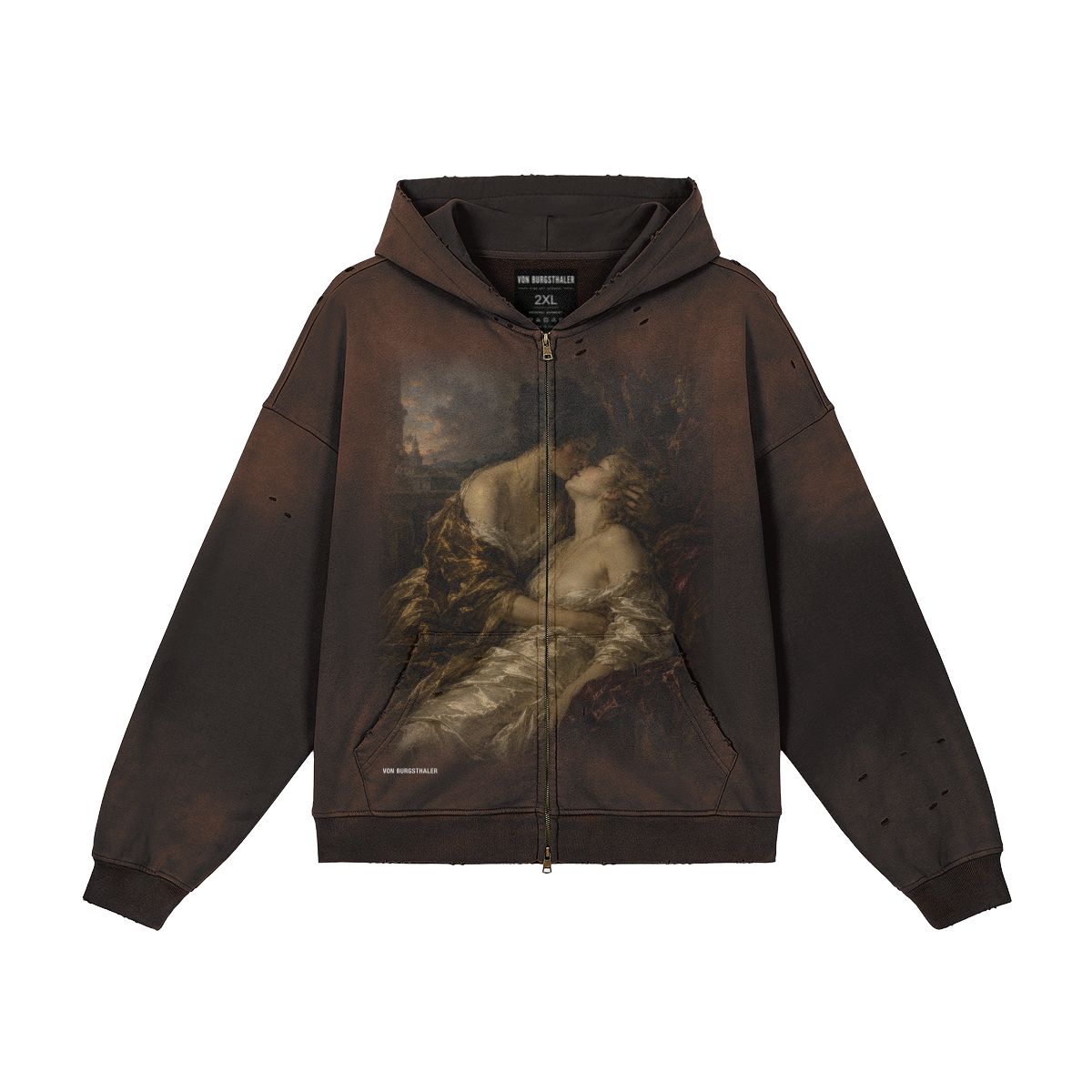 Vintage Renaissance Art Zip Up Hoodie, Sapphic Romantic Painting Distressed Sweatshirt, Dark Academia Lovers Jacket, Aesthetic Goth Hoodie