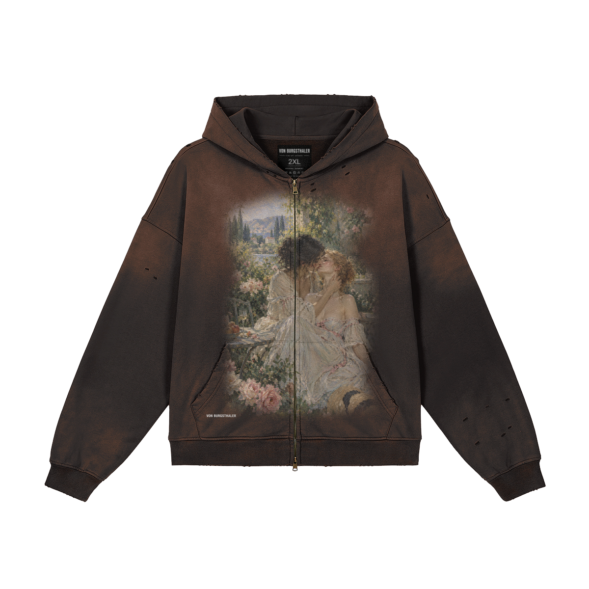 Sapphic Renaissance Art Distressed Zip-Up Hoodie