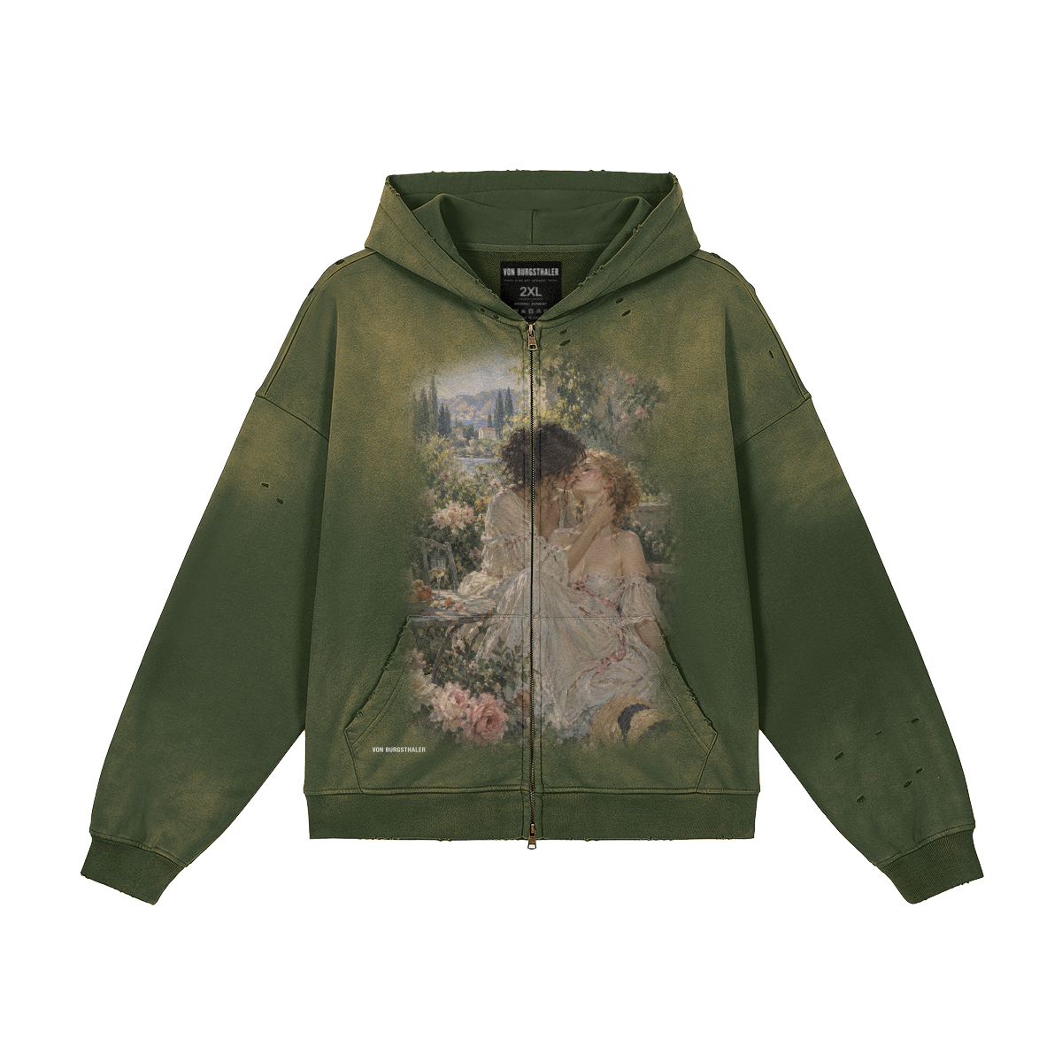 Sapphic Renaissance Art Distressed Zip-Up Hoodie