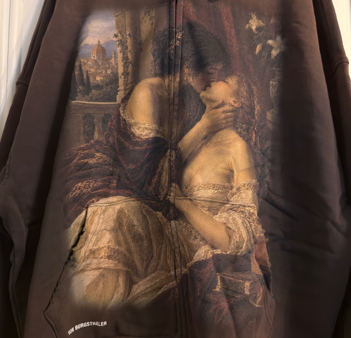 Vintage Renaissance Art Zip Up Hoodie, Sapphic Romantic Painting Distressed Sweatshirt, Dark Academia Lovers Jacket, Aesthetic Goth Hoodie