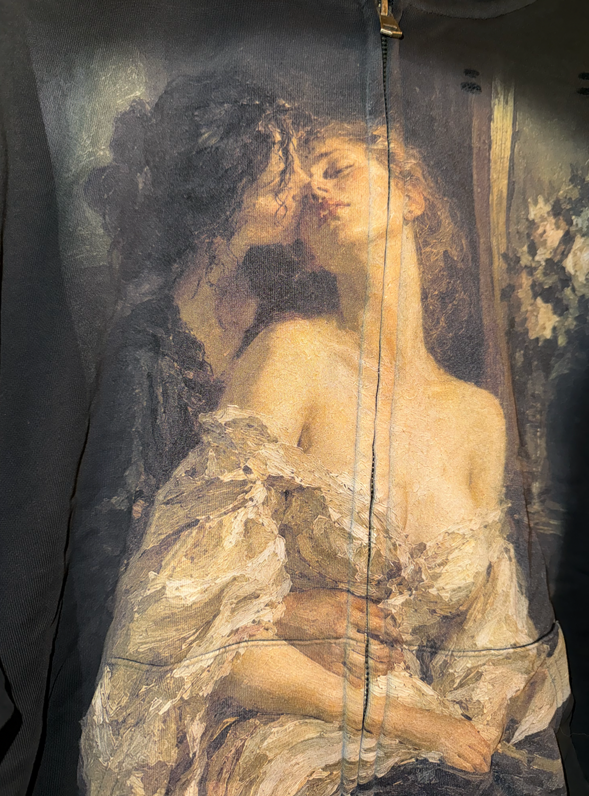 Vintage Renaissance Art Zip Up Hoodie, Sapphic Romantic Painting Distressed Sweatshirt, Dark Academia Lovers Jacket, Aesthetic Goth Hoodie