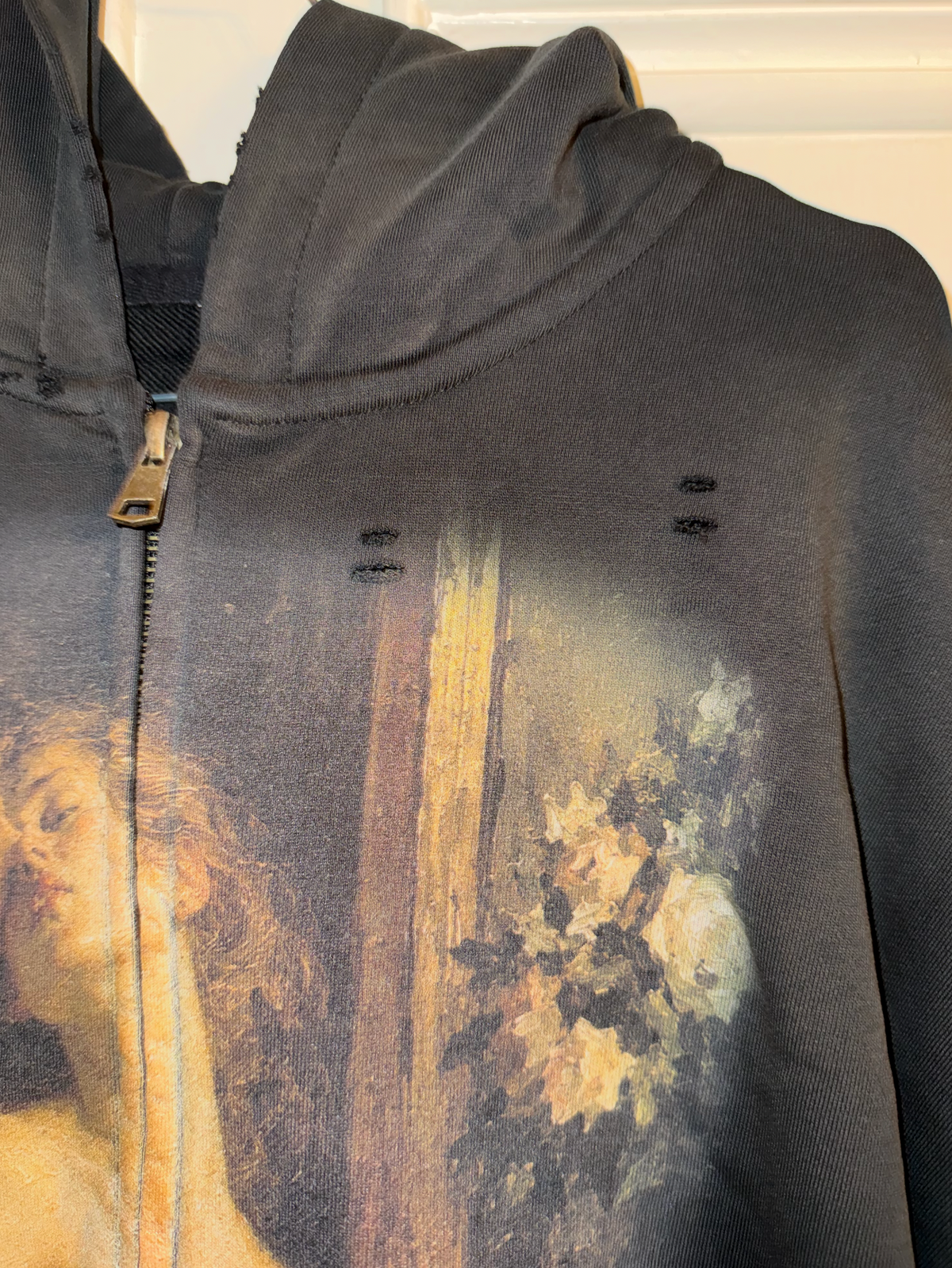 Vintage Renaissance Art Zip Up Hoodie, Sapphic Romantic Painting Distressed Sweatshirt, Dark Academia Lovers Jacket, Aesthetic Goth Hoodie