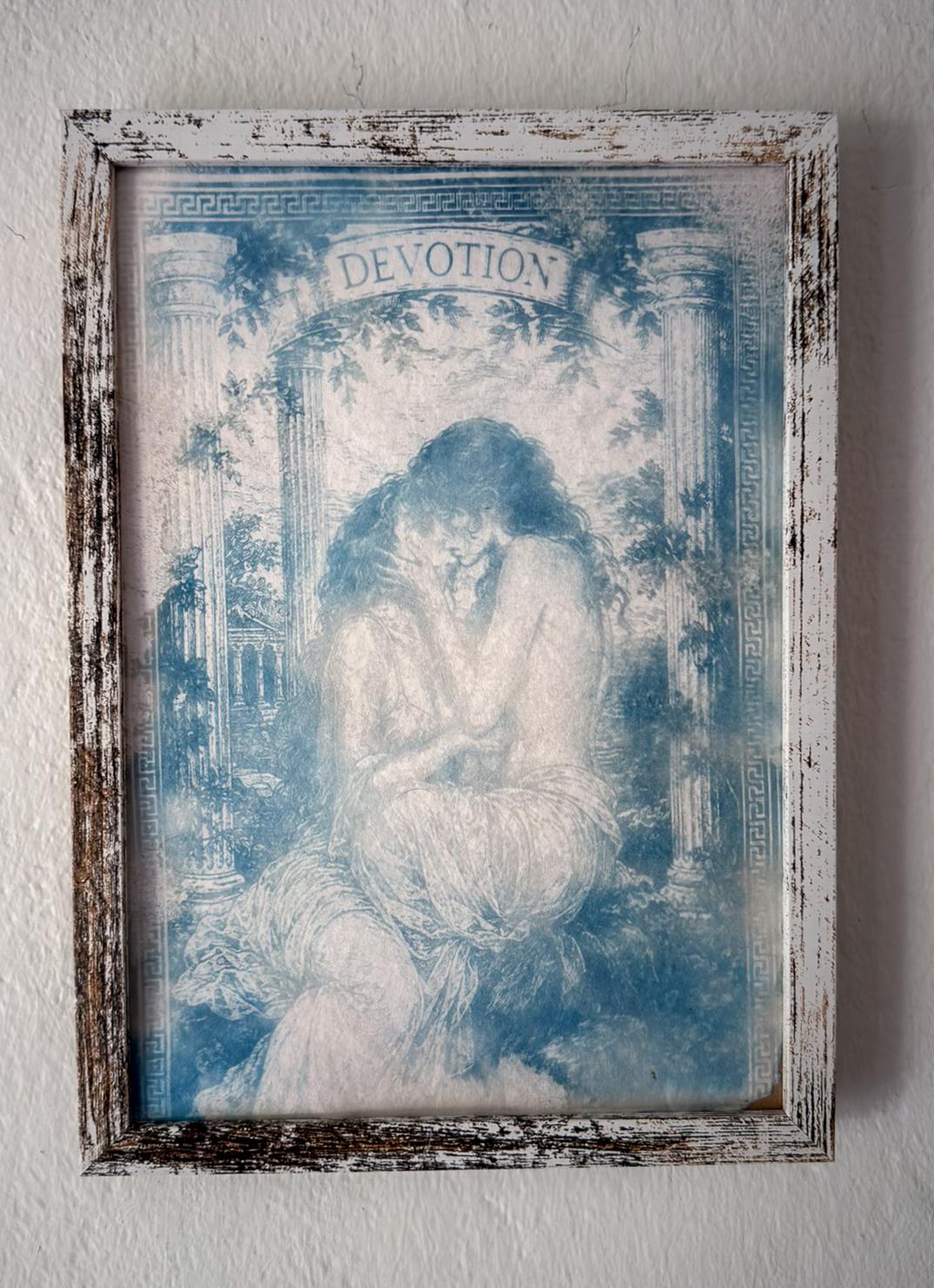 Lesbian Lovers Cyanotype Print, Original Handmade Blue Art on Cotton Rag Paper, A4, Romantic Sapphic Wall Art