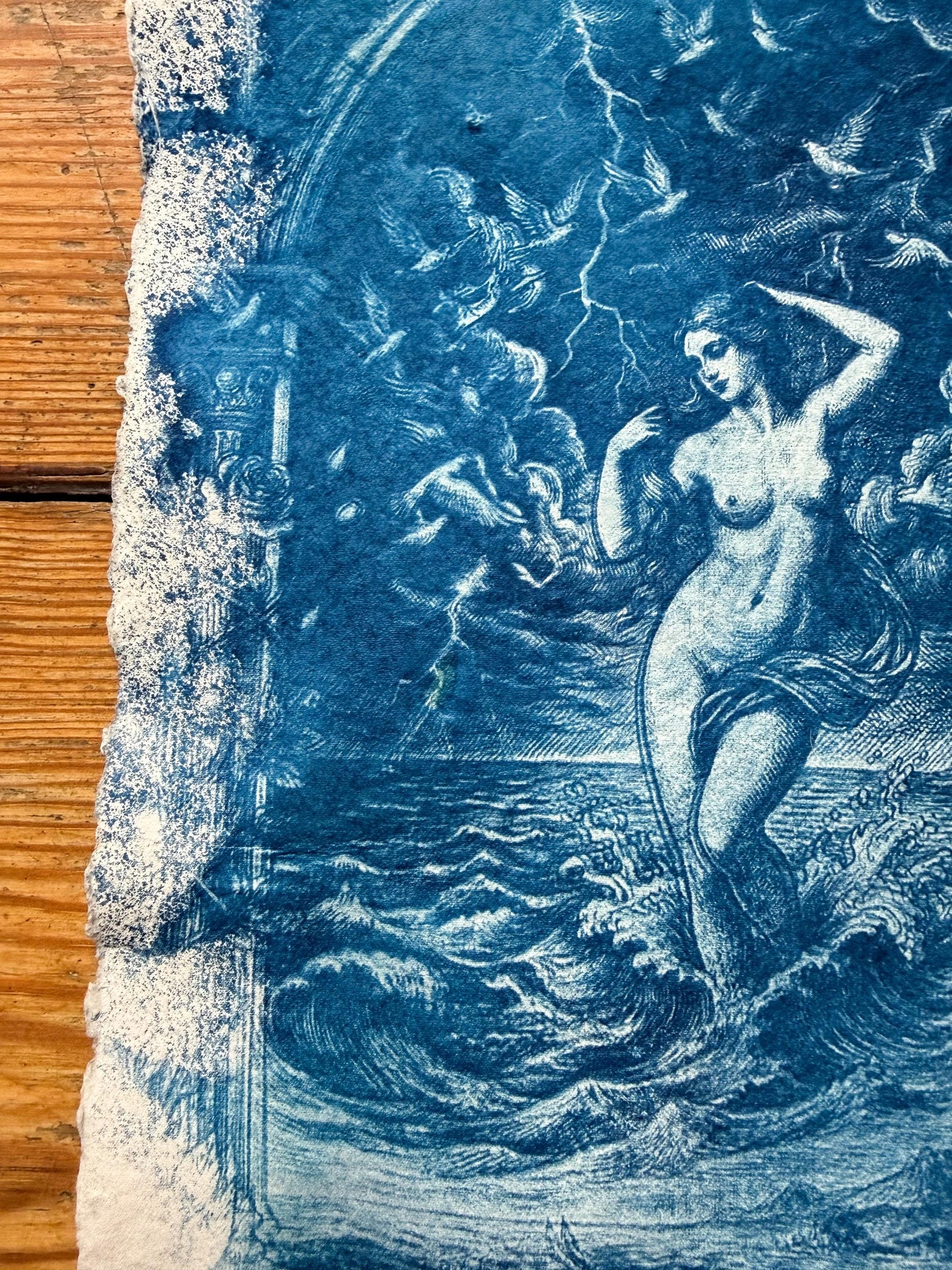 Aphrodite Cyanotype Print, Original Handmade Blue Art on Cotton Rag Paper, A4, Romantic Sapphic Wall Art