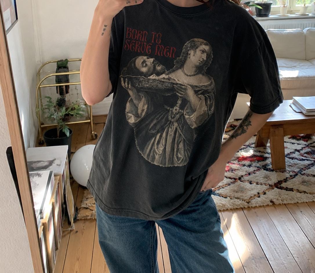 Born To Serve Men Shirt, Salome Severed Head Graphic Tee, Dark Humor Feminist T-Shirt, Renaissance Art Goth Top, Dark Academia Shirt