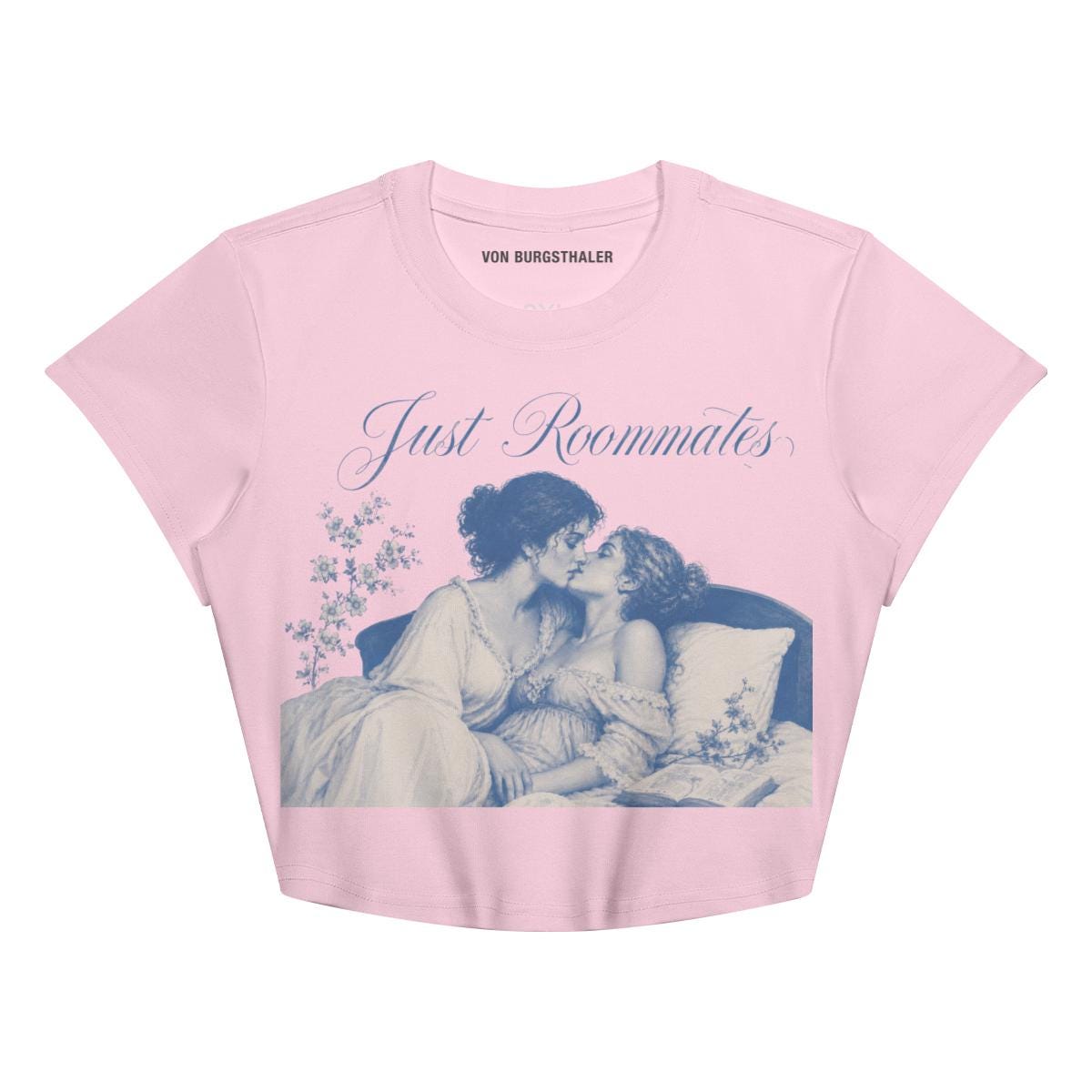 Just Roommates Sapphic Baby Tee | Vintage Mythology Art Crop Top | Coquette Aesthetic Women's Shirt | Classical Lesbian Art Graphic T-Shirt