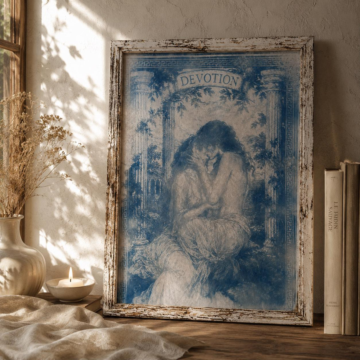 Lesbian Lovers Cyanotype Print, Original Handmade Blue Art on Cotton Rag Paper, A4, Romantic Sapphic Wall Art