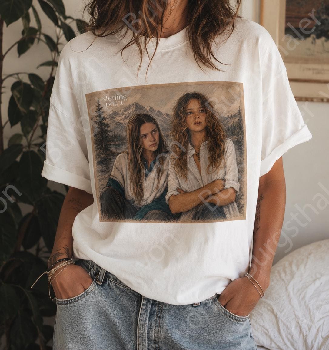Sterling Point | Ramona and Oona Shirt | Romantic Sapphic Top | Pencil Drawing | Queer Fashion | Lesbian | Series Merch | Ramoona | Bo