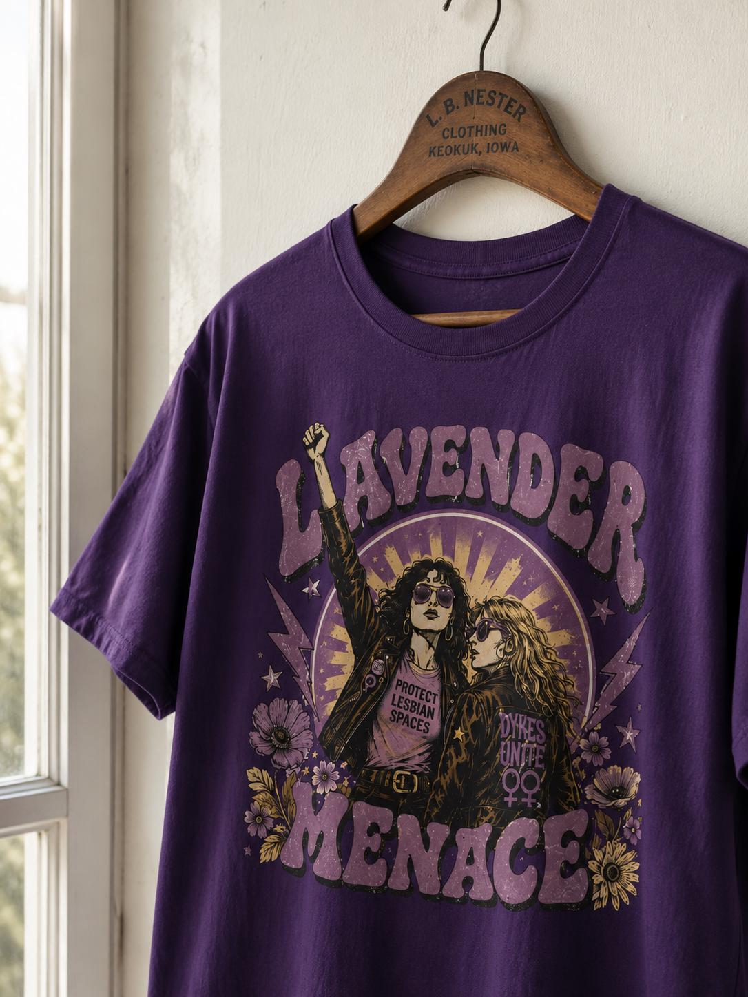 Lavender Menace Shirt, Vintage Lesbian Rights Graphic Tee, Retro Queer Feminist T-Shirt, Sapphic Pride Top, 70s Dyke Activist Apparel
