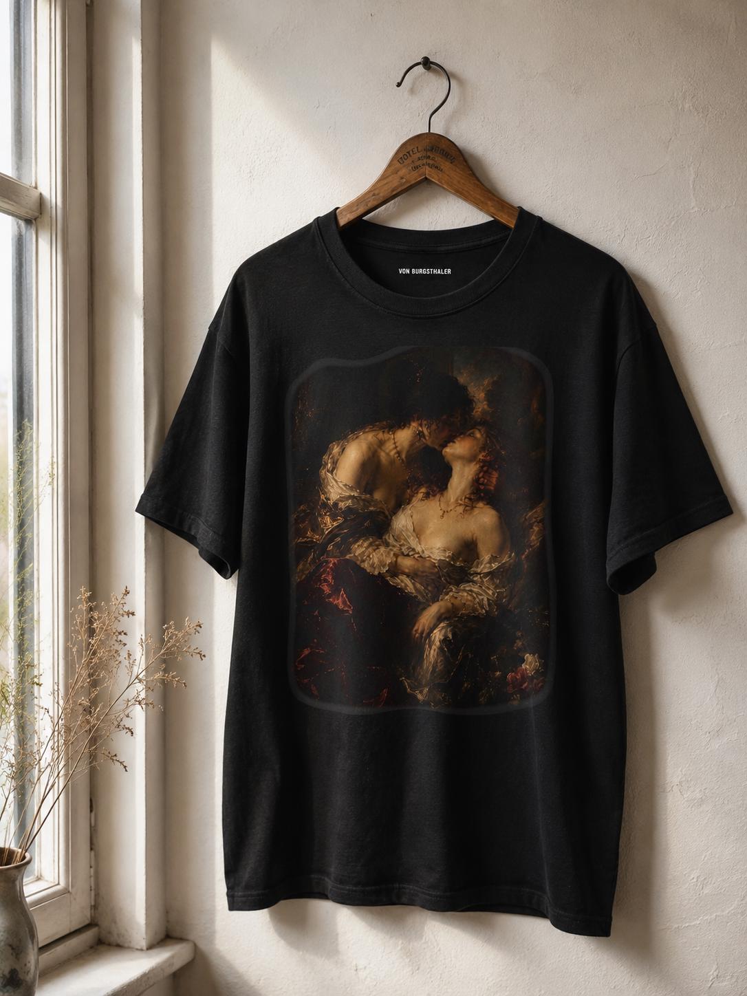 Sapphic Art T-Shirt, Classical Painting Kissing Women Tee, Lesbian WLW Pride Shirt, Vintage Dark Academia Fine Art Graphic Top