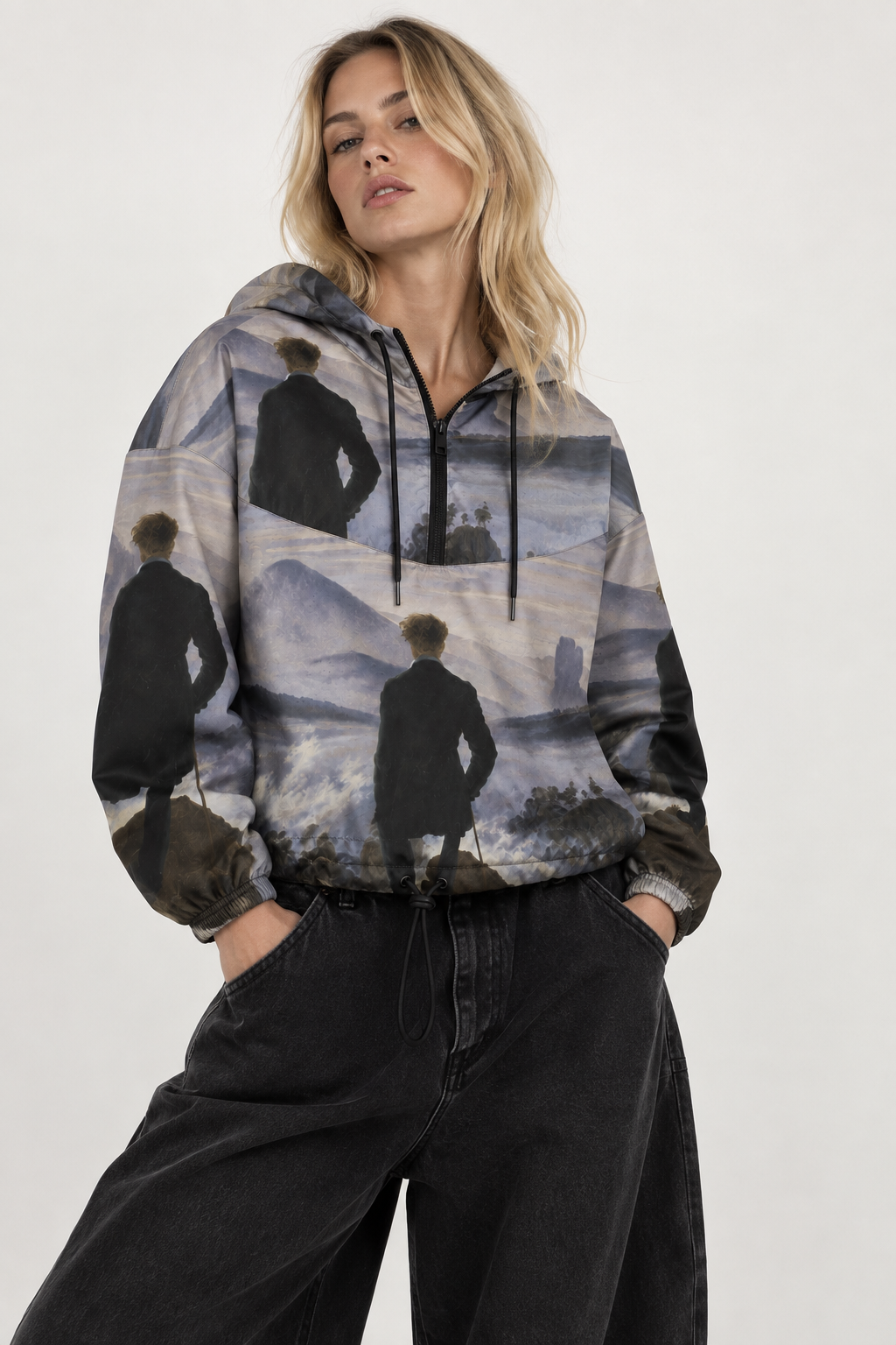 Caspar David Friedrich Fine Art Jacket - Wanderer Above the Sea of Fog Cropped Windbreaker