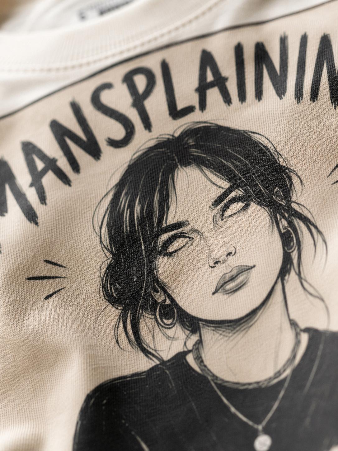 Mansplaining Survivor Baby Tee, Funny Feminist Shirt, Sarcastic Y2K Crop Top, Girl Power Graphic Tee, Smug Eye Roll Feminist Gift