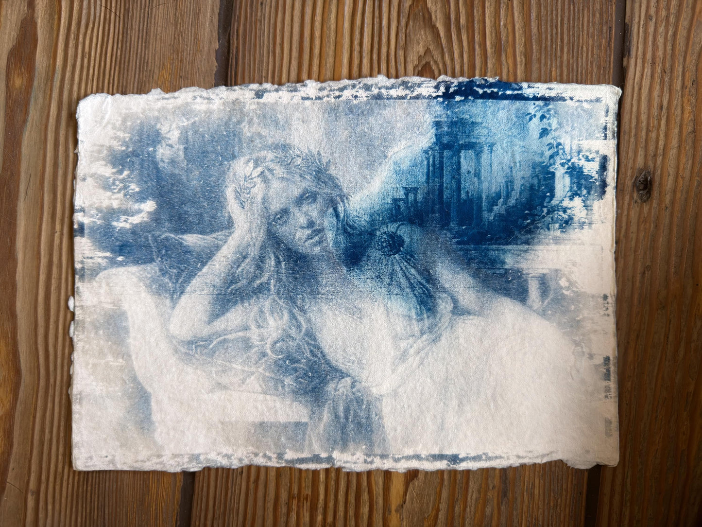 Reneé Rapp Goddess Cyanotype Print, Original Handmade Blue Art on Cotton Rag Paper, A4, Romantic Sapphic Wall Art, Lesbian, Greek Mythology