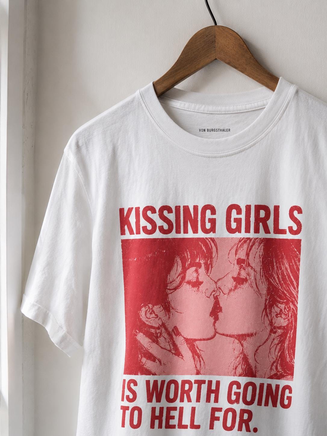 Kissing Girls Is Worth Going To Hell For Shirt | Sapphic Graphic Tee | Lesbian Pride T-Shirt | Retro Pulp Art Top | Queer Feminist Clothing
