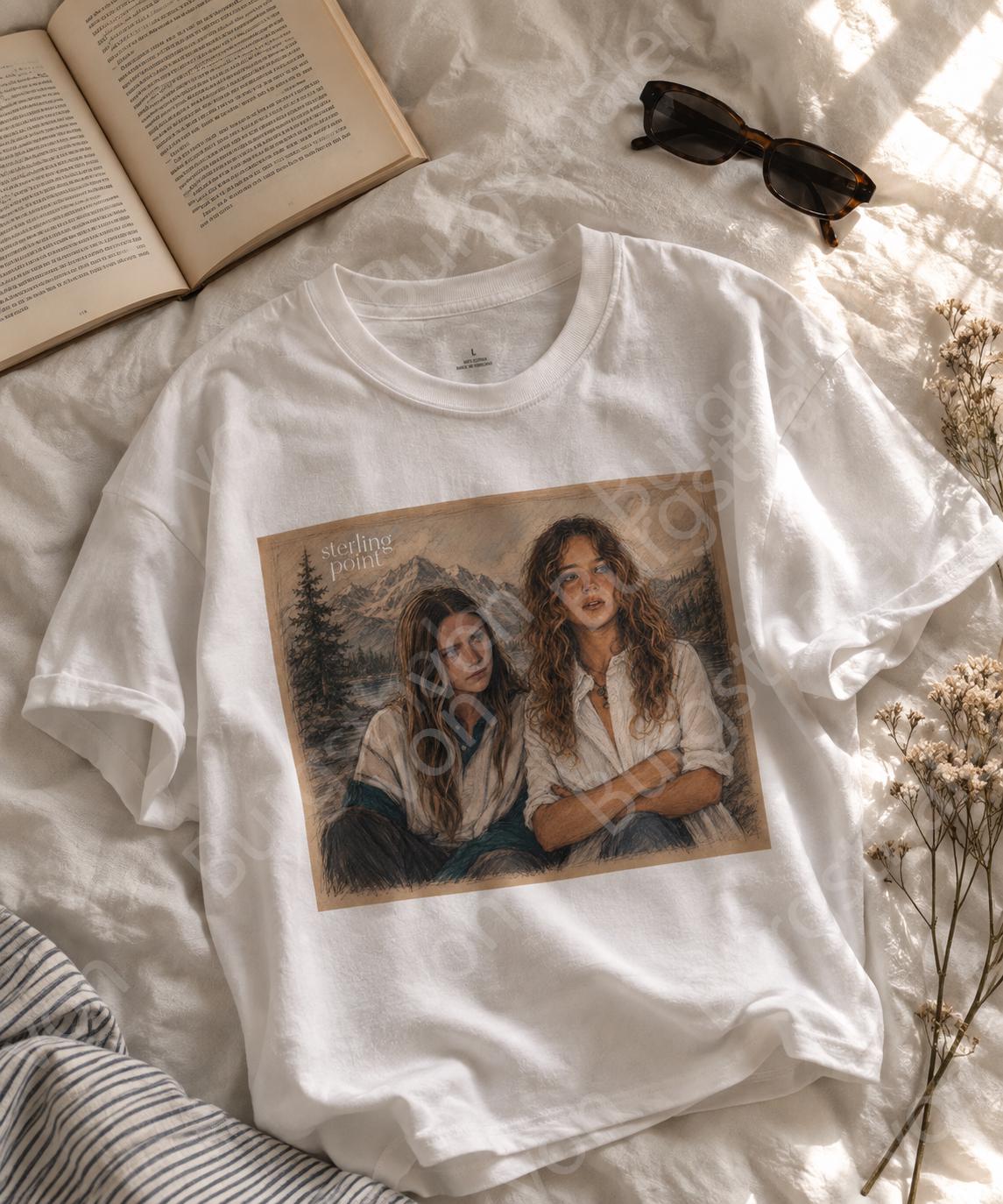 Sterling Point | Ramona and Oona Shirt | Romantic Sapphic Top | Pencil Drawing | Queer Fashion | Lesbian | Series Merch | Ramoona | Bo