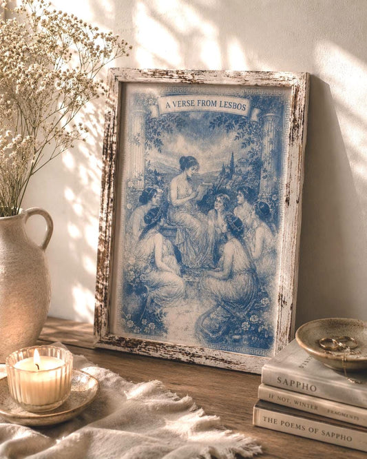 Lesbian lovers, Aphrodite Cyanotype Print, Original Handmade Blue Art on Cotton Rag Paper, A4, Romantic Sapphic Wall Art, Foam Born