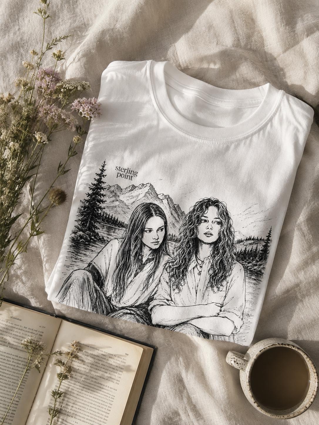 Sterling Point | Ramona and Oona Shirt | Romantic Sapphic T-Shirt | Pencil Drawing | Queer Fashion | Lesbian | Series Merch | Ramoona | Bo