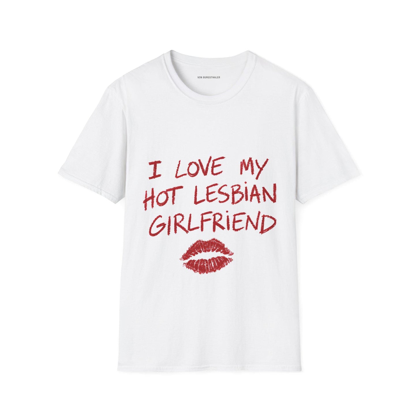 I Love My Hot Lesbian Girlfriend Shirt, Minimalist Lips Graphic Tee, Lesbian Pride T-Shirt, Red Lipstick Queer Top, WLW Couple Gift