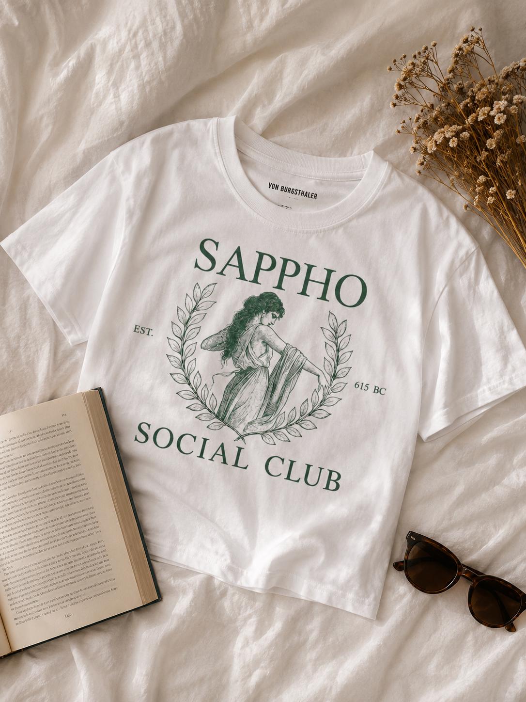 Sappho Social Club Baby Tee, Vintage Dark Academia Crop Top, Sapphic Lesbian Pride T-Shirt, Greek Mythology Aesthetics, WLW Y2K Graphic Tee