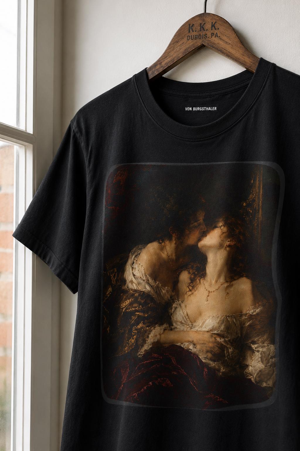 Sapphic Art T-Shirt, Classical Painting Kissing Women Tee, Lesbian WLW Pride Shirt, Vintage Dark Academia Fine Art Graphic Top