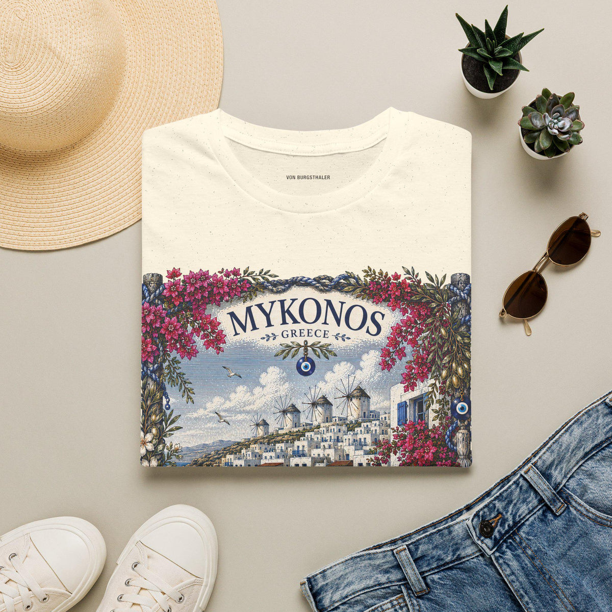 Mykonos Tee, Greek Island Shirt, Mediterranean Summer, Greece Vacation Tee, Coastal Aesthetic, Oversized Shirt, Vintage 90s, Y2K
