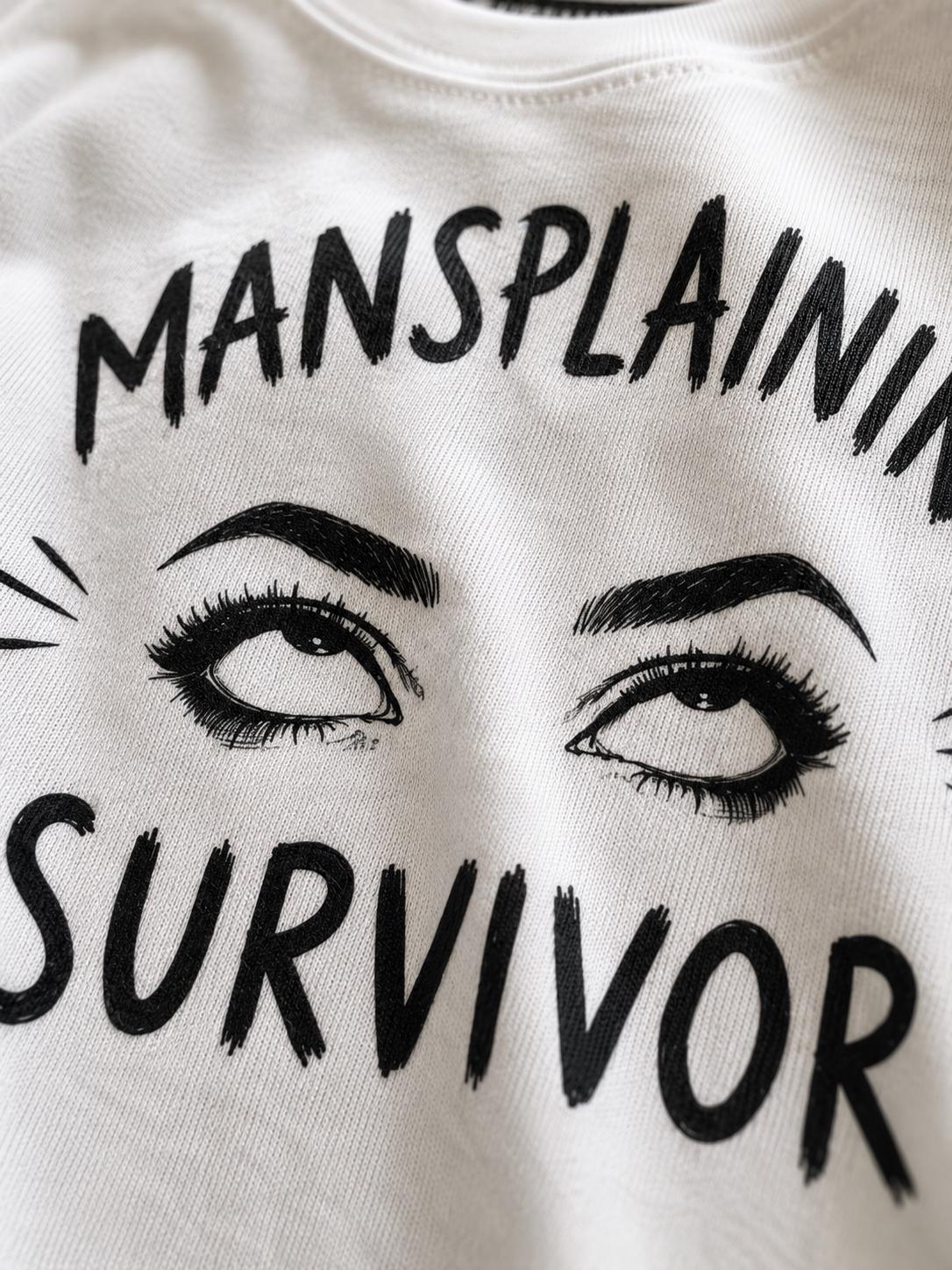 Mansplaining Survivor Baby Tee, Funny Feminist Shirt, Sarcastic Y2K Crop Top, Girl Power Graphic Tee, Smug Eye Roll Feminist Gift