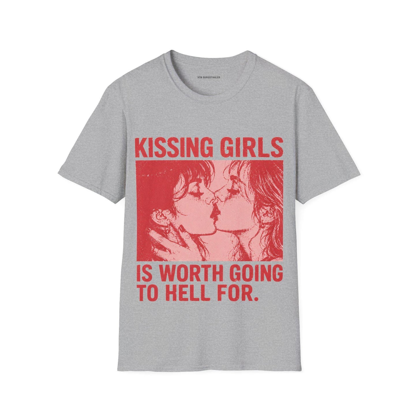Kissing Girls Is Worth Going To Hell For Shirt | Sapphic Graphic Tee | Lesbian Pride T-Shirt | Retro Pulp Art Top | Queer Feminist Clothing