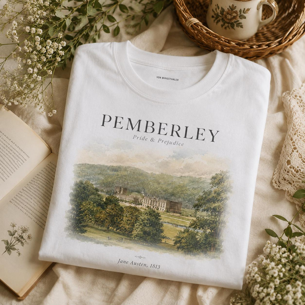 Pride and Prejudice Pemberley Shirt Shirt Booklover T-shirt Jane Austen Fandom Merch Pemberley Tshirt Bookish Painting Tee Book Art Gift