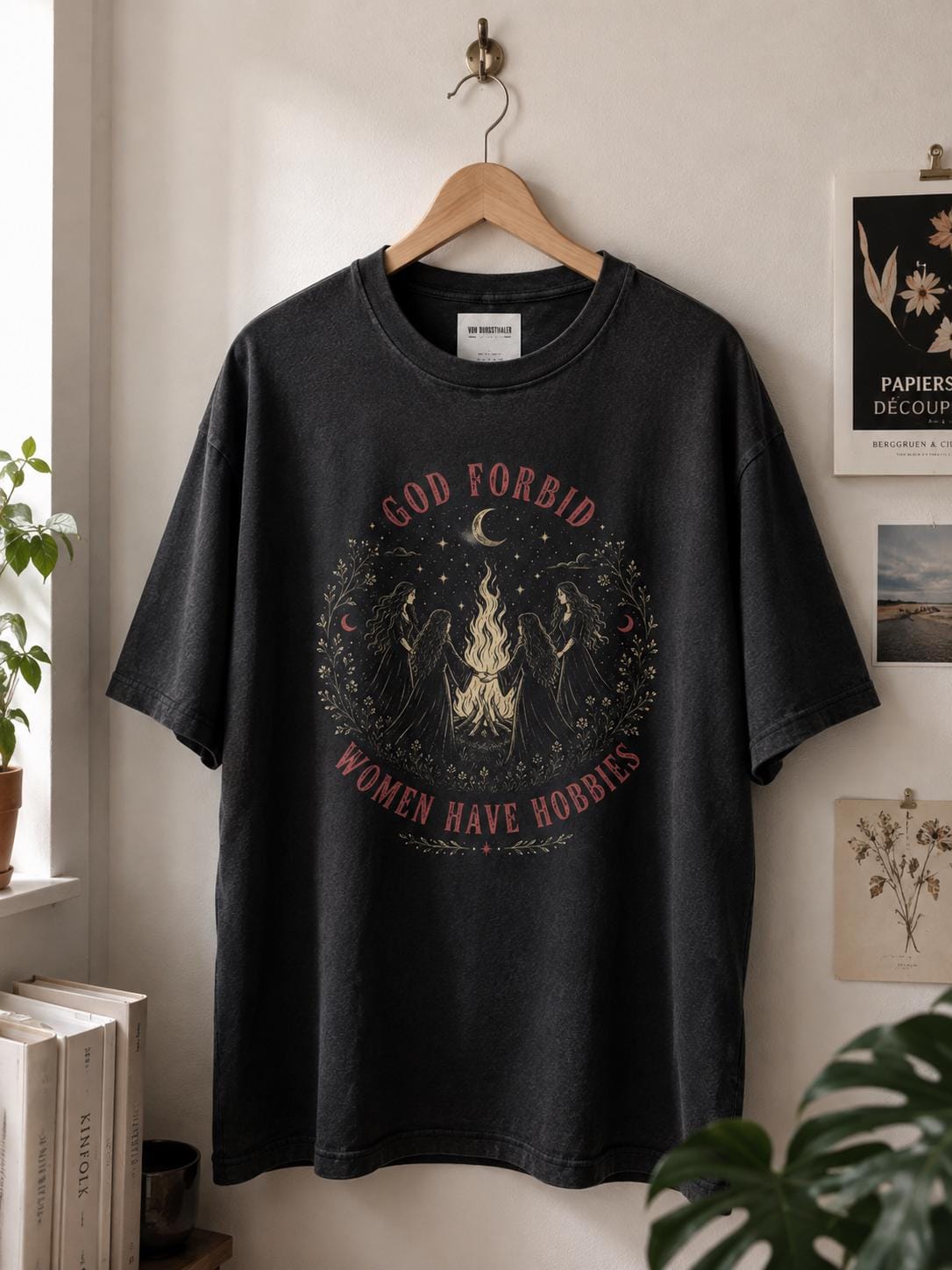 God forbid women have hobbies, Coven Bonfire T-Shirt, Dark Halloween Top, Vintage Witchy Graphic Tee, Goth Aesthetic Merch, Feminist, Witch