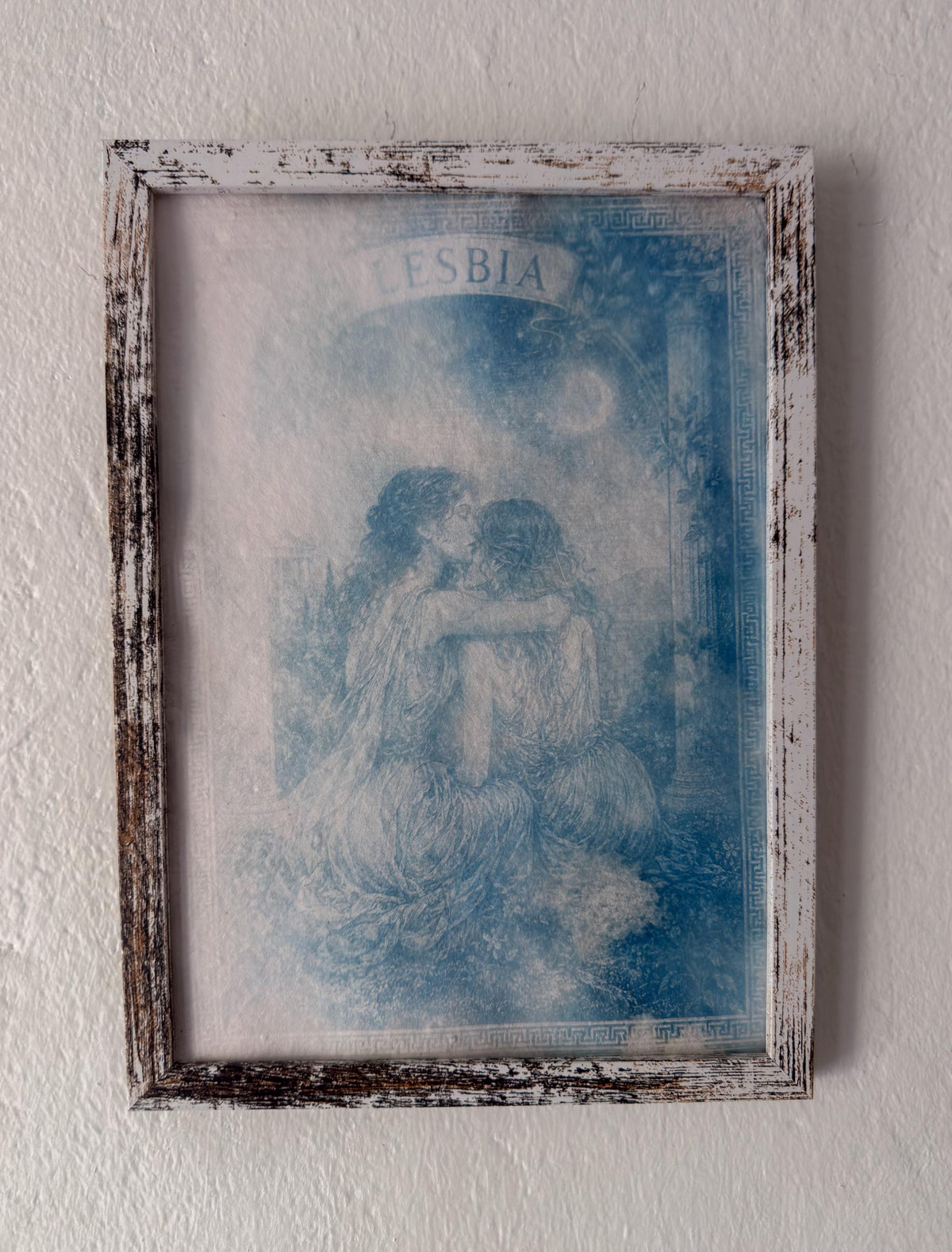 Lesbian Lovers Cyanotype Print, Original Handmade Blue Art on Cotton Rag Paper, A4, Romantic Sapphic Wall Art, Lesbia