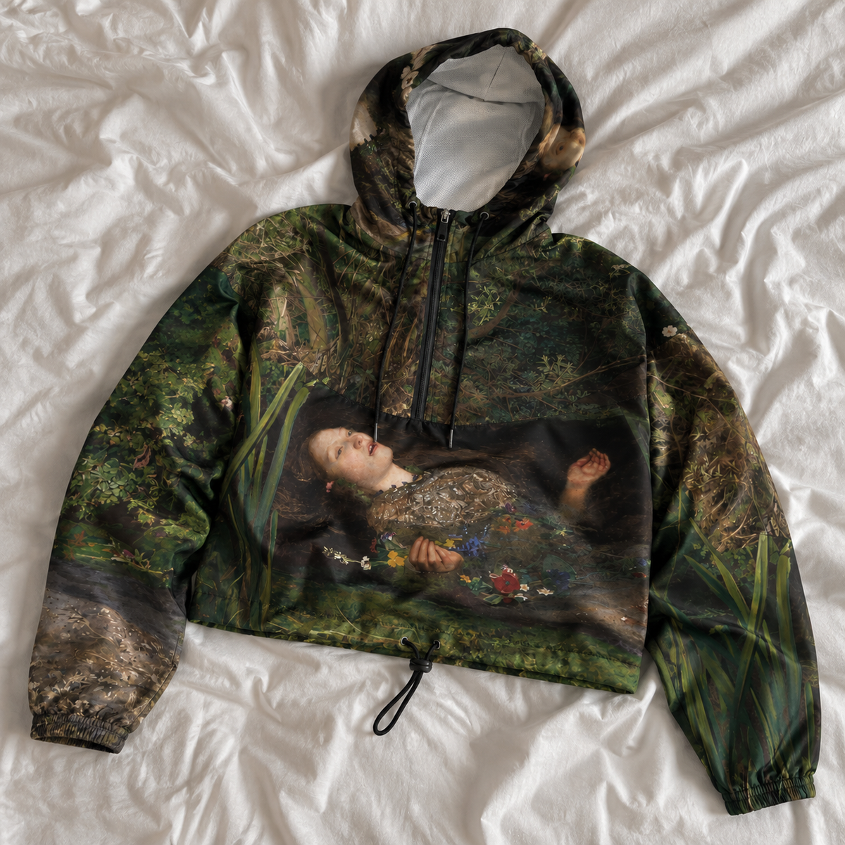 Ophelia Cropped Windbreaker - John Everett Millais Fine Art Jacket
