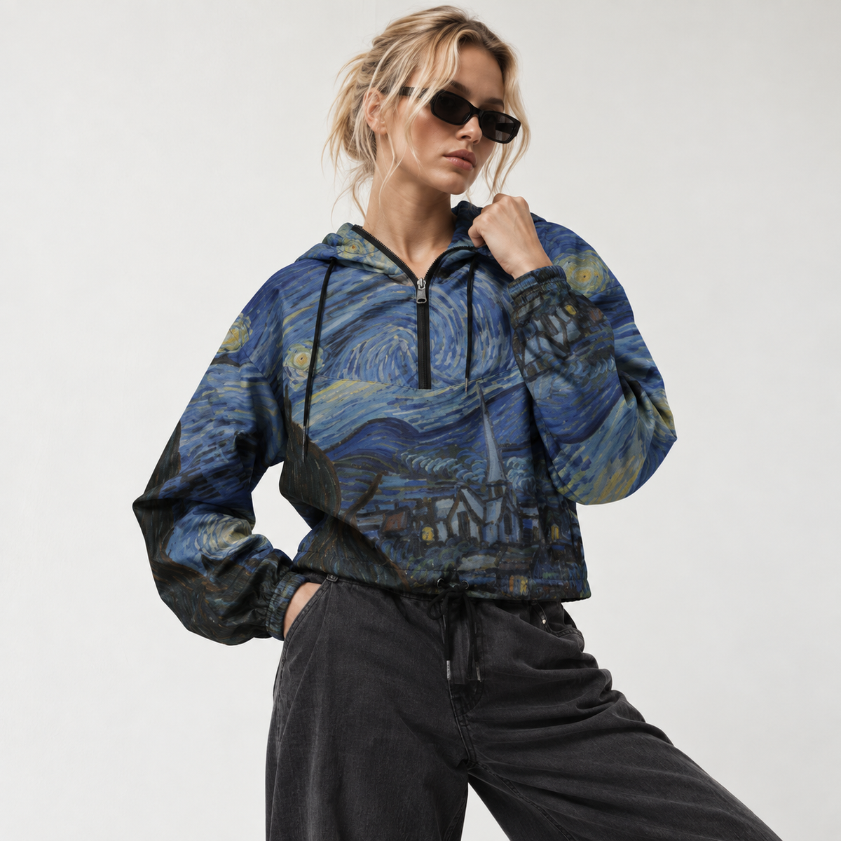 Van Gogh Fine Art Jacket - Starry Night Cropped Windbreaker