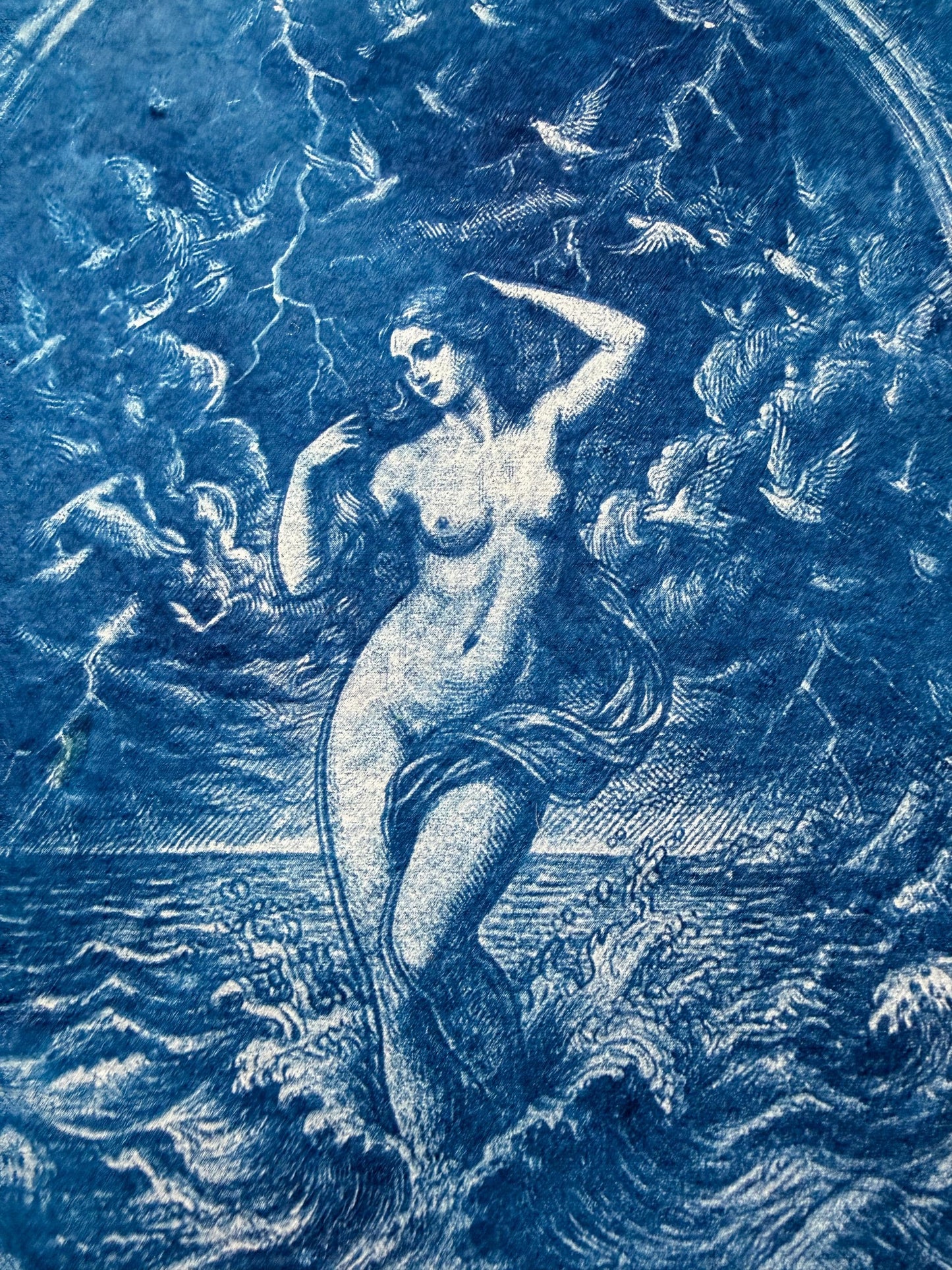 Aphrodite Cyanotype Print, Original Handmade Blue Art on Cotton Rag Paper, A4, Romantic Sapphic Wall Art