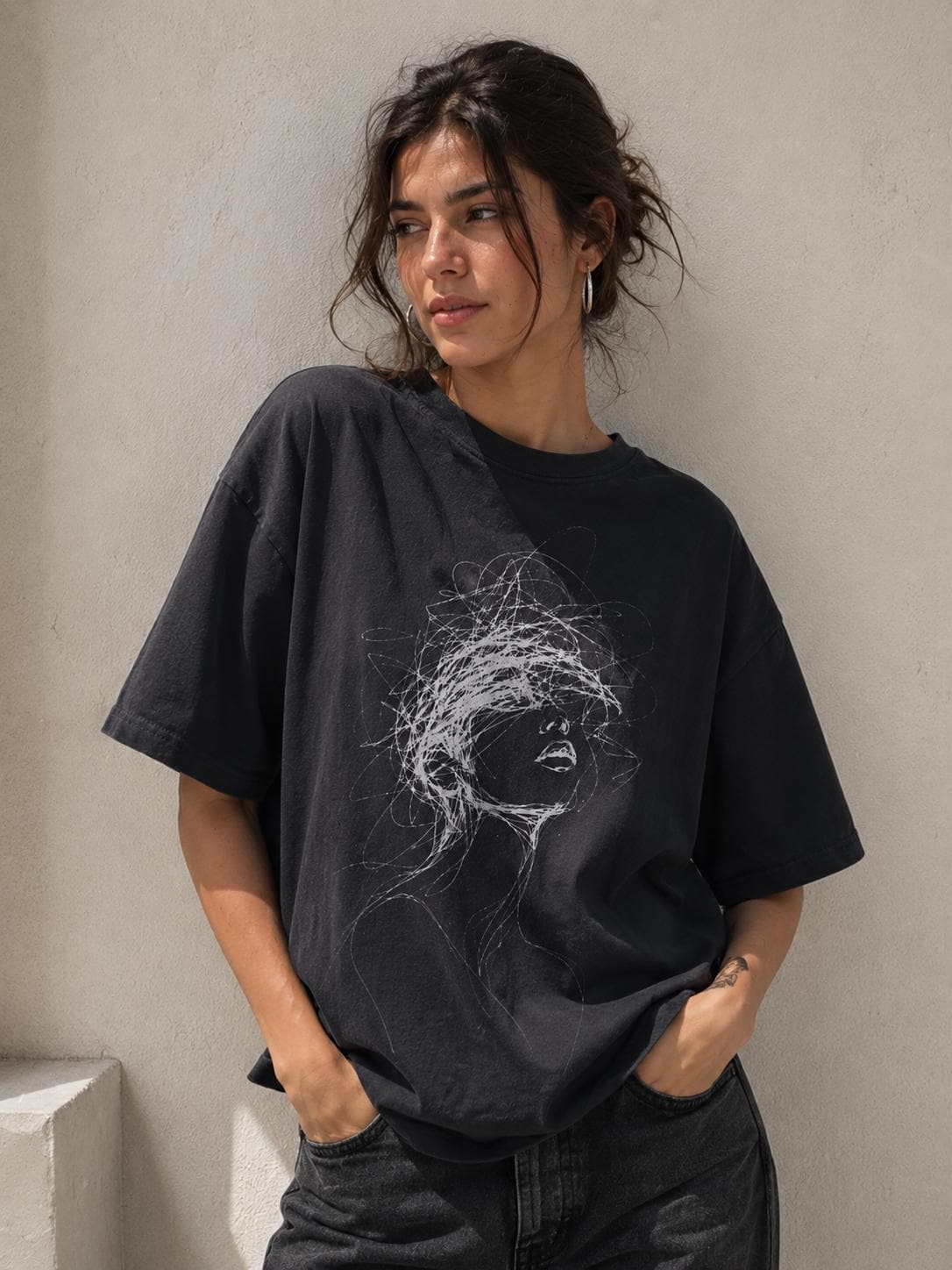 Internal Noise Graphic Tee, Brutalist Streetwear T-Shirt, Minimal Line Art Shirt, Overthinking Abstract Face Art, Dark Aesthetic Unisex Top