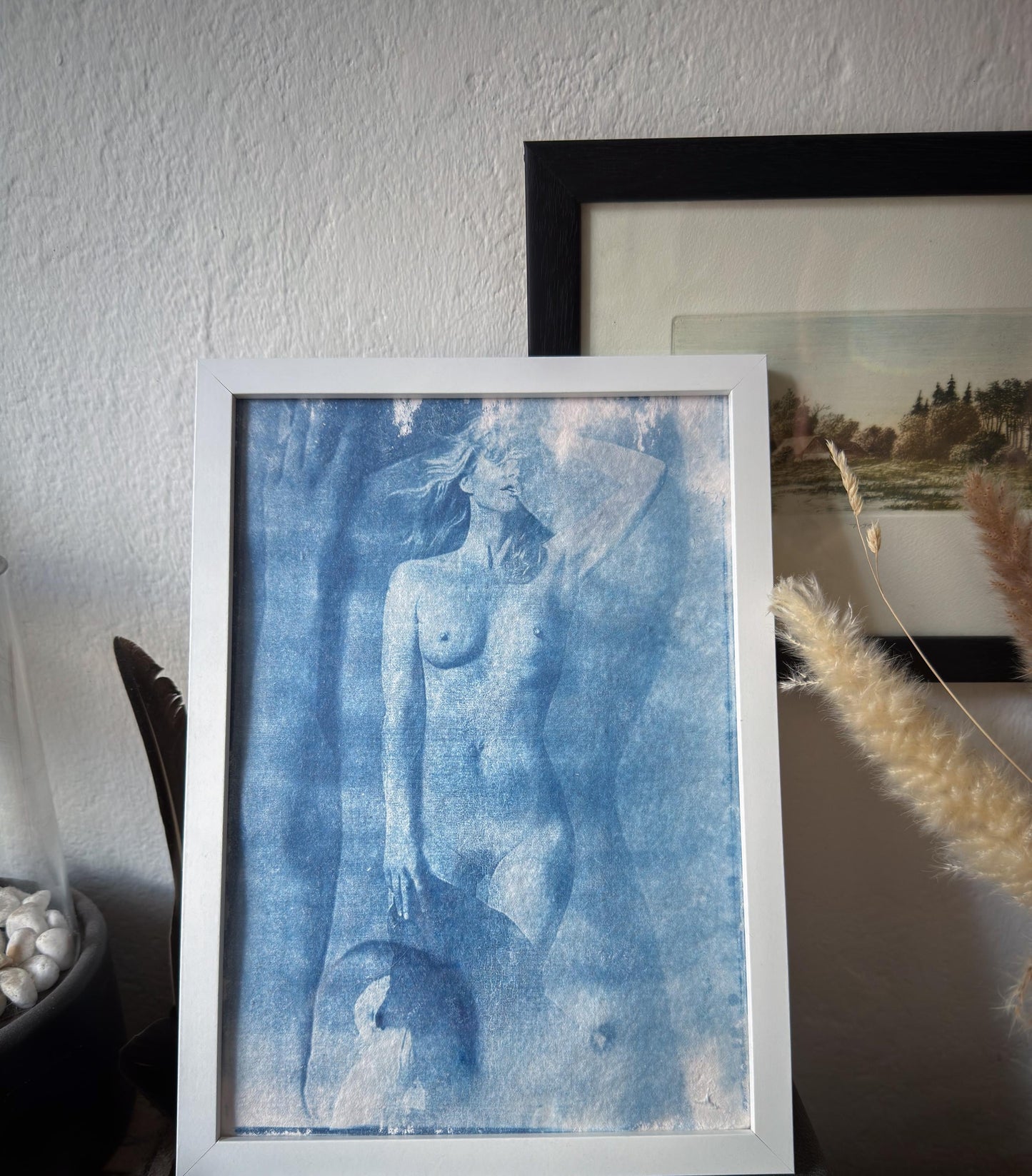 Original Cyanotype Female Nude Figure Print on Cotton Rag Paper, A4