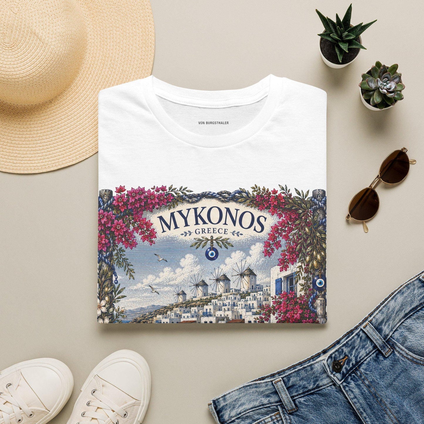 Mykonos Tee, Greek Island Shirt, Mediterranean Summer, Greece Vacation Tee, Coastal Aesthetic, Oversized Shirt, Vintage 90s, Y2K