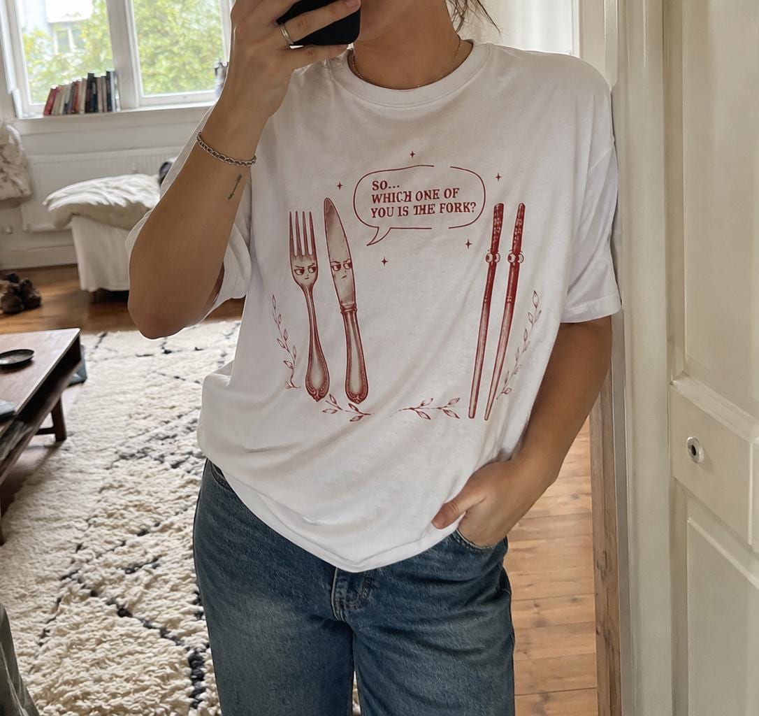 So Which One Is The Fork Shirt, Funny Queer Lesbian T-Shirt, Sarcastic LGBT Graphic Tee, Vintage Cutlery Meme Top, Gay Pride Humor Shirt